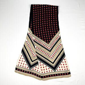 Vintage Echo Silk Scarf Oblong Strawberry Print Red Black Tan 1990s